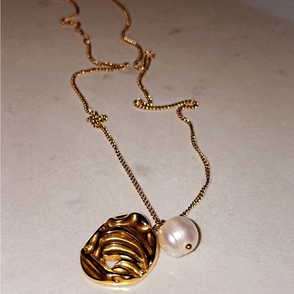 Gold plated necklace with pearl - Picture 2 of 7